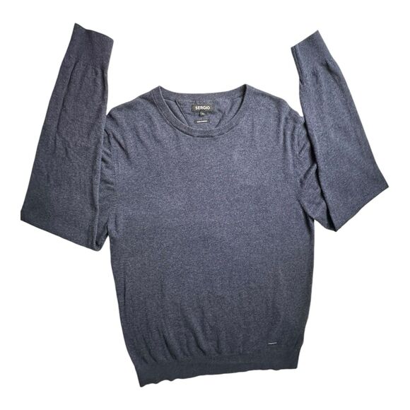 Sergio Sweater Mens Large Blue Cotton Cashmere Blend Scoop Neck Pullover - Picture 4 of 13